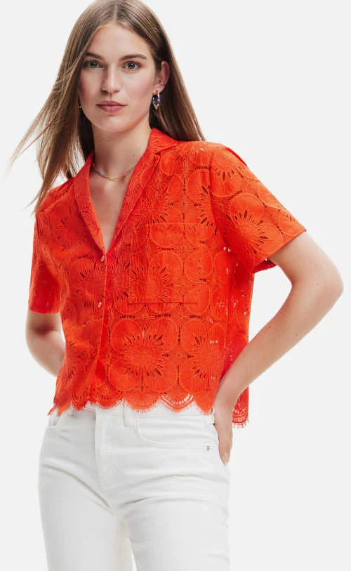 Оранжева дамска блуза Desigual с перфорации